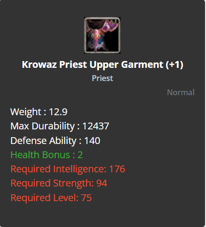 Krowaz Priest Upper Garment +1