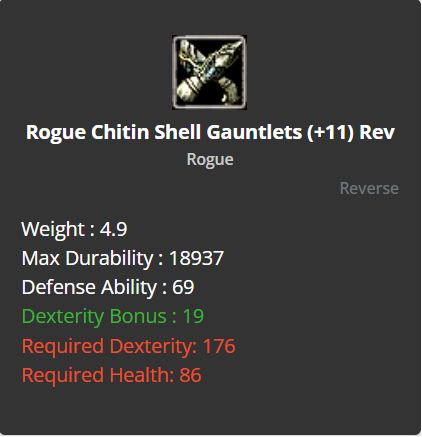 Rogue Chitin Shell Gauntlets +11 (Reverse)